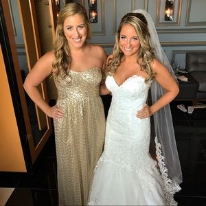 Bill Levkoff Gold sequin strapless gown